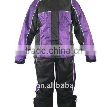 Two pieces black and purple motorcycle accessories rainsuit