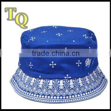 blue cheap mens custom printed bucket hats for retro style