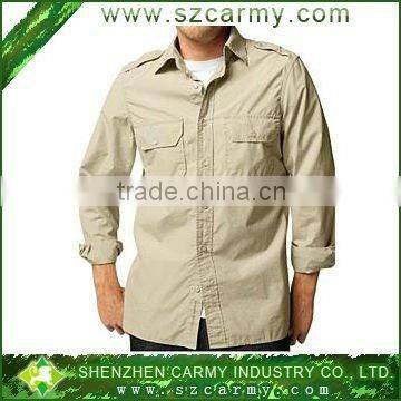 100% cotton khaki men's long sleeves shirt