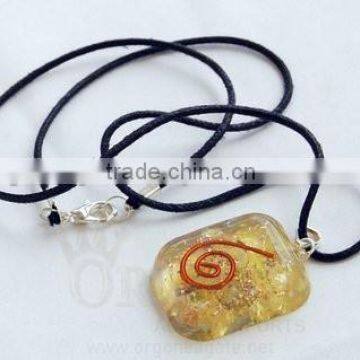 Yellow Orgone Rounded Square Pendant With Cord : Wholesale Supplier