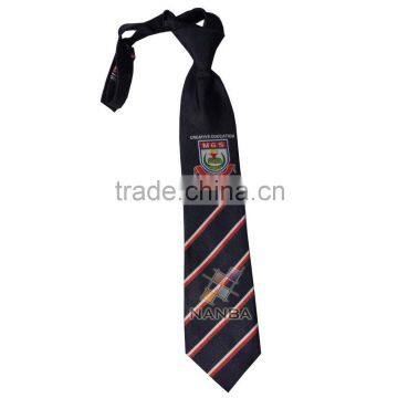 School Strip Tie in Black With Logo