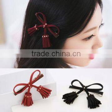 Fashion Suede Fabric Cloth Bow Hairpin Tassel Pendant Duckbill Clip Fringe Side-Knotted HairClip Accessories Barrettes For Women photo-6