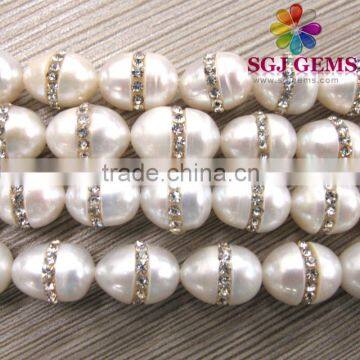 Natural Fresh water pearl beads inlay with crystal stone