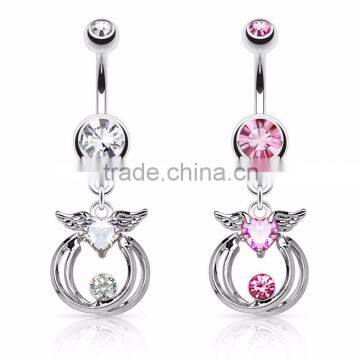 Heart CZ Angel Wings Double Hoop Belly Ring