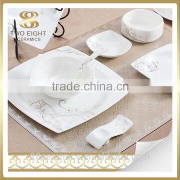 Wholesale ceramic white dinner plate, modern square dinnerware for dubai wholesale market