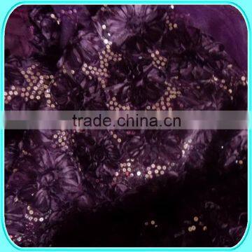 purple ribbon embroidery fabric with mesh base