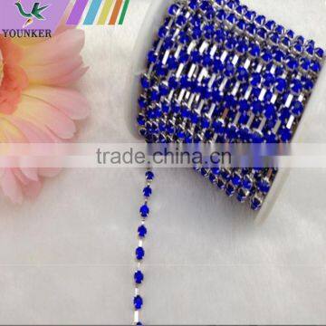 15 FEET 1 Yard SS16 4mm Royal Blue Crystal Silver Plated Rhinestone Chain Trims Cup Chain Wedding Garments Decoration YSCHC1017