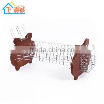 Classical Wooden Storage "house"shape Kitchen Dish Rack Single Plastic Tray photo-6
