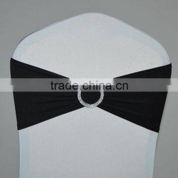 Cheap black single layer spandex chair sash with plastic round buckle for weddings