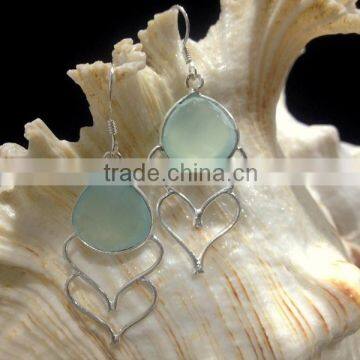 Blue Chalcedony Pear Facet Earrings, 925 Solid Sterling Silver Earrings, Designer Natural Gemstone Earrings