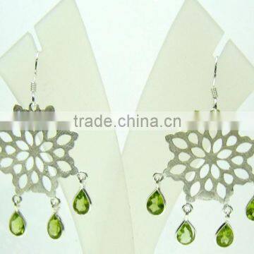 Peridot Pear Multi Stone Facet Earrings, 925 Solid Sterling Silver Earrings, Designer Natural Gemstone Dangle Earrings