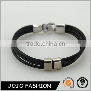 Factory Men Bangle Metal Black Leather Rope Bracelet