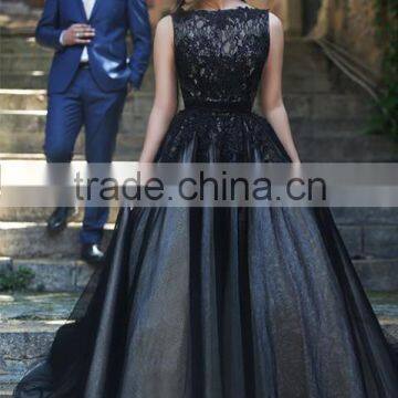 (MY2799) MARRY YOU Elgant Bridal Gown Sleeveless Black Net Evening Dress 2015