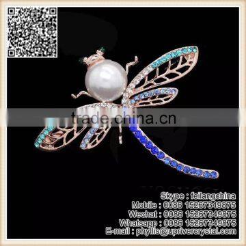 Hand Carved Colorful Crystal Pearl Dragonfly Brooch Royal Diamond Brooch