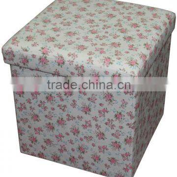 Flower printing suede folding storage stool