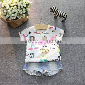 Wholesale White Cute Cartoon Scrawl 2-7 Years Old Girls Custom Kids T-shirt