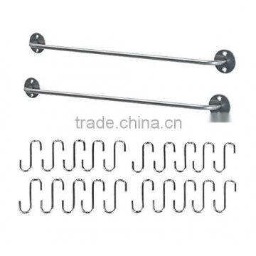 Chrome Steel 2 Rails and 20 Hooks Kitchen Organizer Set