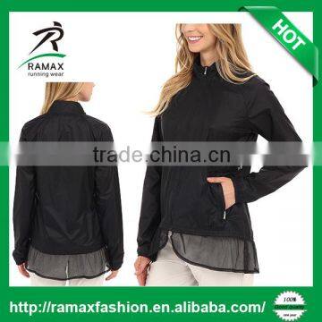 Ramax Custom Women 100% Polyester Lightweight Full Zip Wind Golf Jacket With Flared Mesh Hemline
