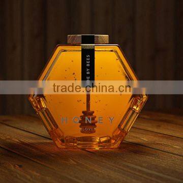 Hot-selling Fancy hexagon honey glass jar -new product