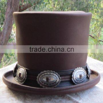 BROWN LEATHER GUNS N' ROSES DELUXE SLASH STYLE TOP HAT / MEN'S STOVEPIPE HAT