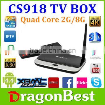 latest kodi Quad Core Android 4.4 TV Box Full HD OEM ODM CS918 RK3188 1080P Media Player 2GB/8GB iptv box