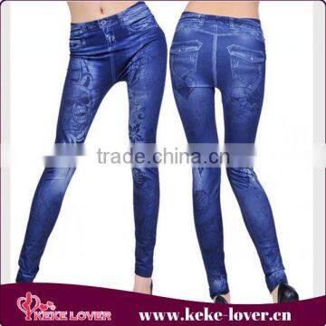 2015 High Quality Latest Ladies Jogger Pants Fashion Tight Women Blue Stock Jeans Wholsale China Cheap Printed Women Legwears