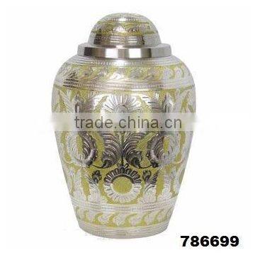 Flower Hand Engraved Adult Solid Brass Metal Cremation Funeral Urn
