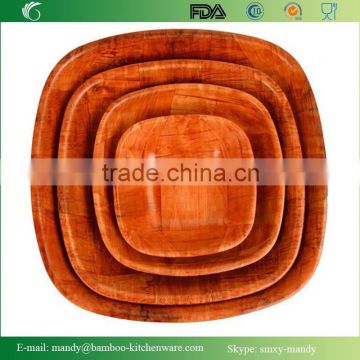 W527 Square Wooden Woven Bowl with Red color