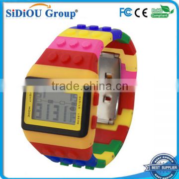 Sidiou Group Multi-Color Block Brick Style Wrist Watch with LED Night Light - Yellow