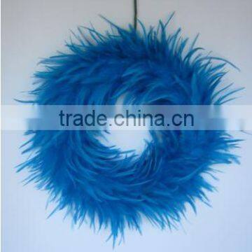 Chicken Feather Wreath for wall or center piece - Blue