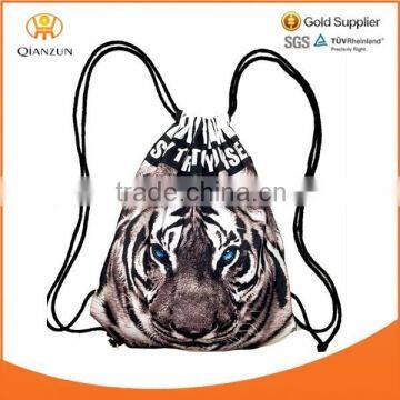 Tiger 3D printing animal draw string canvas hiking pack bag