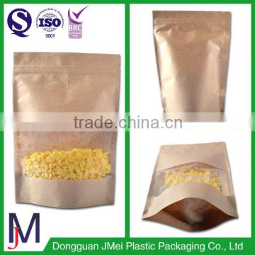 wholesale kraft paper bag with window and zipper for food packing