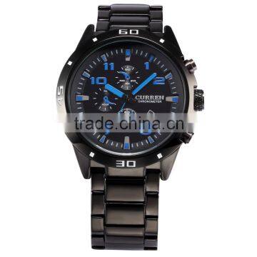 CURREN Brand New Cool Black Blue Date Display Analog Stainless Steel Band Quartz Analog Sport Men Military Watch
