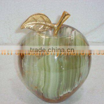 PAKISTAN SUPPLIER WHOLESALE 2017 NATURAL STONE ONYX APPLE WITH BRASS LEAF HANDICRAFTS photo-3