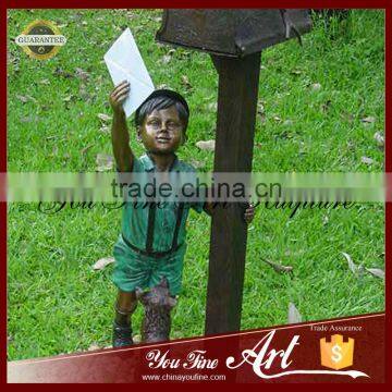 Hot Sale Bronze Boy Mailbox Sculpture With Dog photo-2