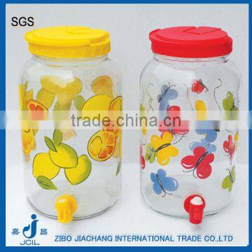 3L logo printed glass preserving dispenser jar with plastic lid tap