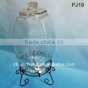 Oval glass beverage dispenser with metal rack PJ19