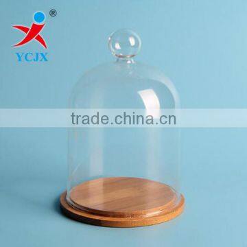 Custom Handmade Clear Glass Dome with Mini Ball and Bamboo Base