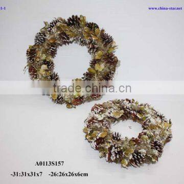 christmas pine wreath with snow