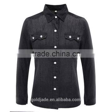 Wholesale Factory Price Brand Ladies Casual Jeans Fabric Sexy Fancy Denim Shirt Women photo-6