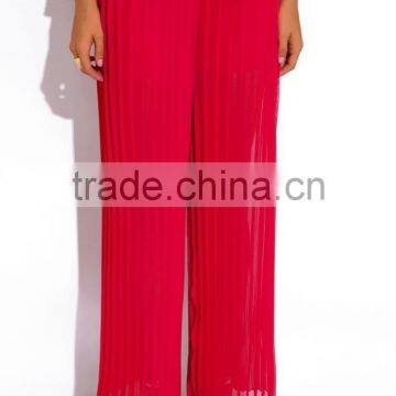 Hot Sale Lady Red Pleated Chiffon Wide Leg Pants Wholesale photo-5