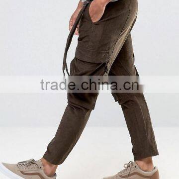 Custom Manufacturer Utility Pockets Strap Drop Crotch 100% Cotton Cord Breathable Functional Brown Men's Cargo Bib Pants photo-4
