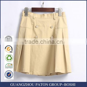 China Manufacture Girls Pleat Khaki School Uniform Skirt