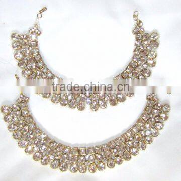 Gold CRYSTAL Payal ANKLETS Pair Feet Bracelet BRIDAL photo-2