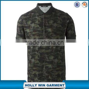 Tonal green pima cotton camouflage print polo shirt design