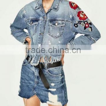 Runwaylover 132 Europe Style 2017 Women Fashion Short Style Embroidery Denim Jacket