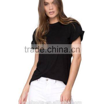Wholesale Crew Neck Rolled Cuffs Cotton t Shirt Women t Shirts photo-2