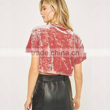 Slight Blink Crushed Velvet O-neck Short Sleeves Cropped t Shirt Tank Tops photo-4