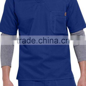 High Quality Solid Colored Men Denim Scrubs Top for Hospital Wearing photo-4