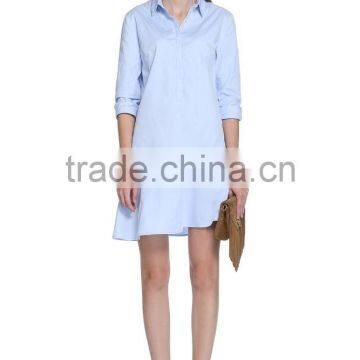 womens 100% cotton long sleeve half placket falbala casual dress
